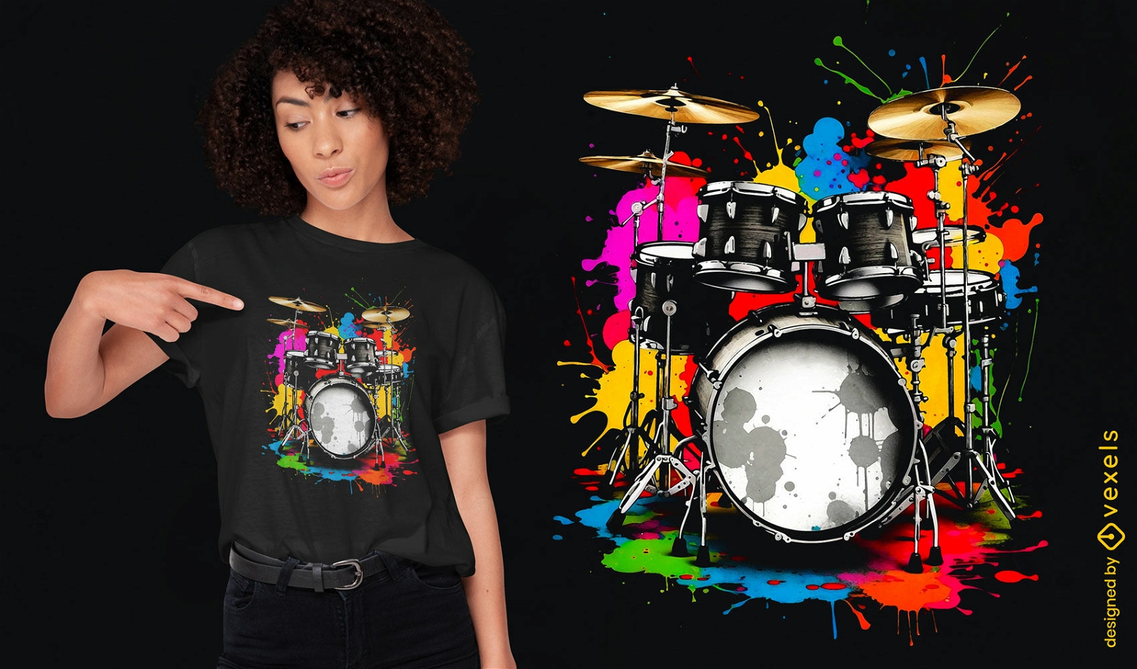 Dise?o de camiseta colorida con conjunto de baterista.