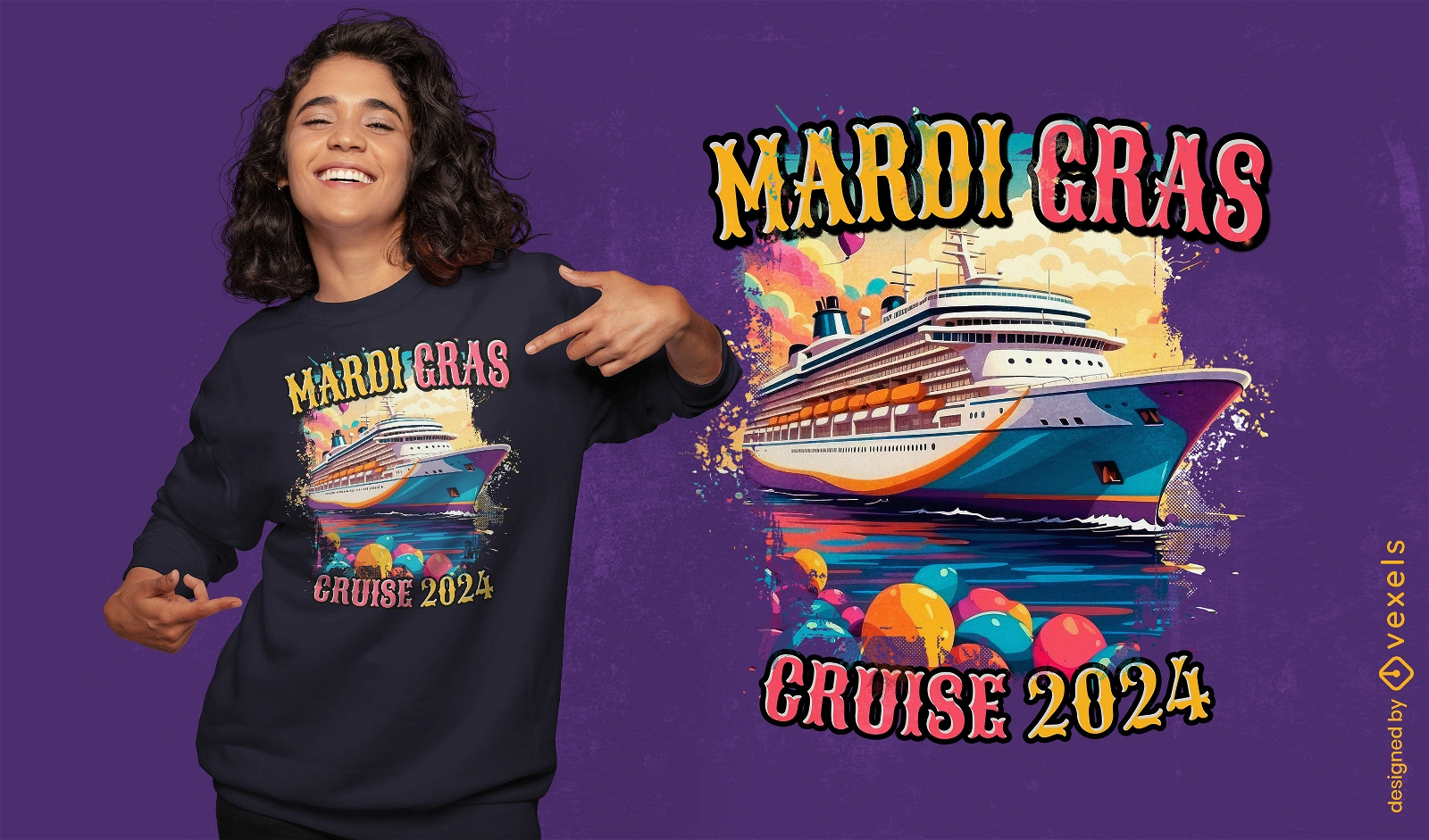 Diseño de camiseta de crucero de Mardi Gras.