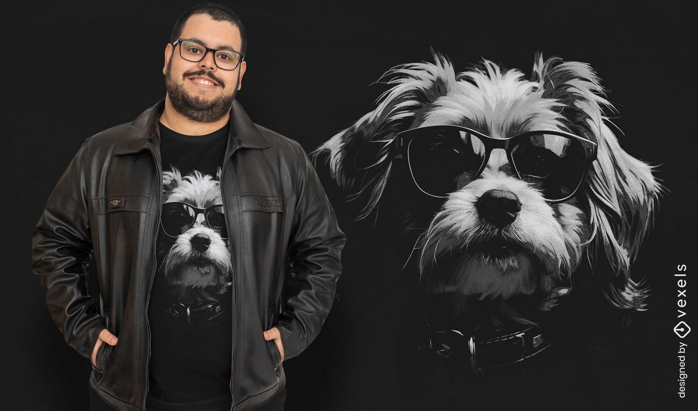 Diseño de camiseta de perro de moda con gafas de sol.
