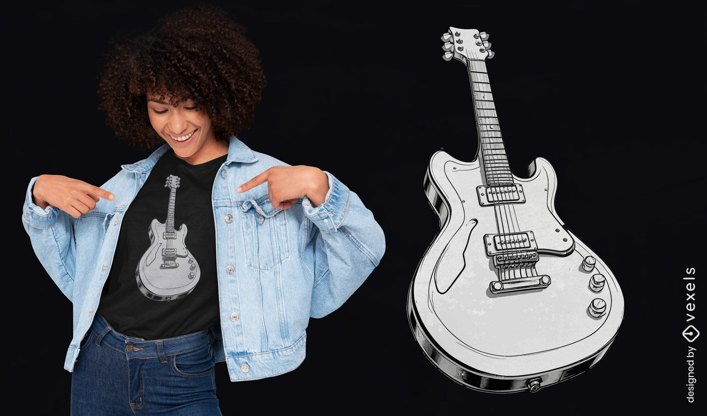 Design de camiseta cinza para guitarra elétrica