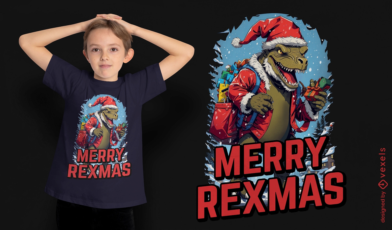 Diseño de camiseta Feliz Navidad T-Rex.