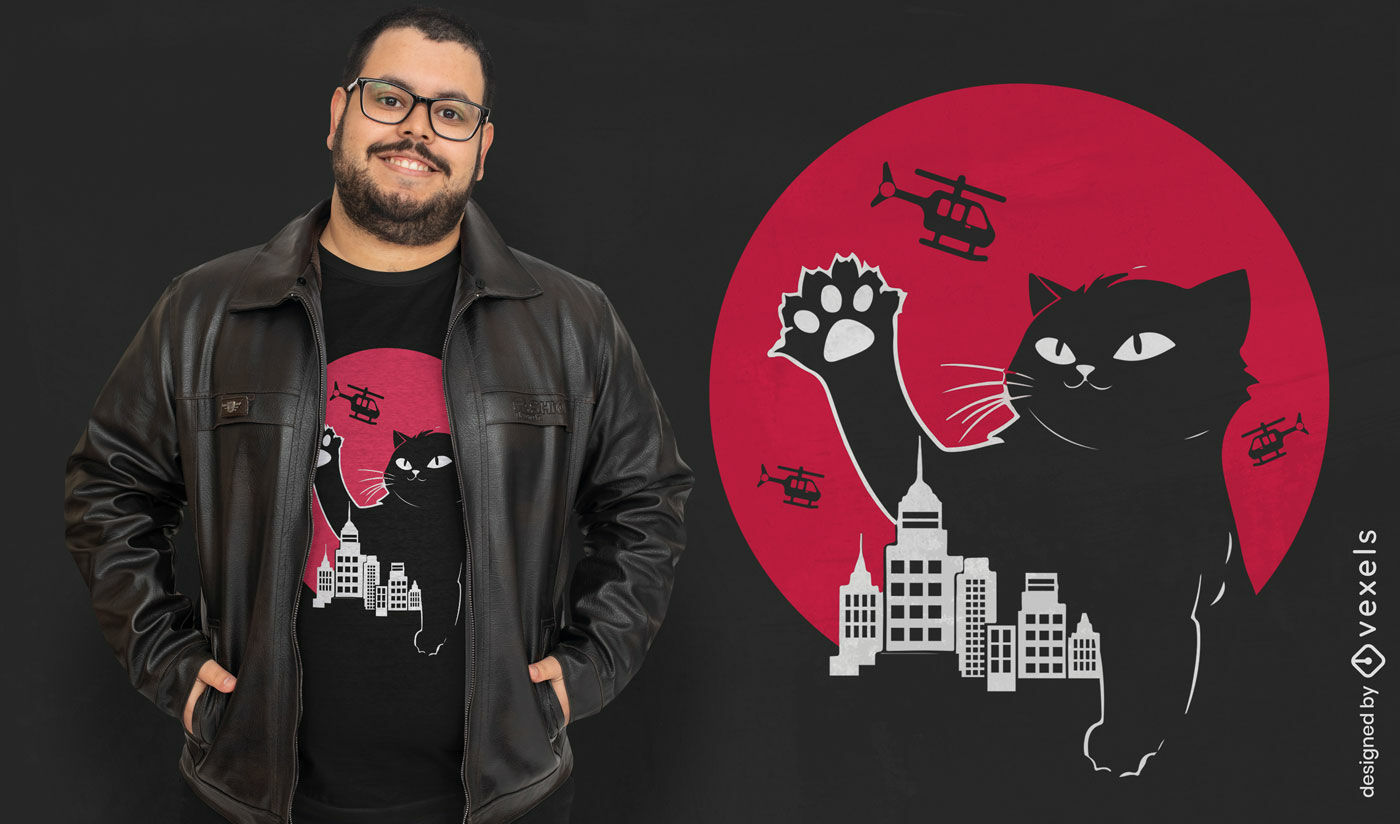 Diseño de camiseta de Catzilla en la ciudad.