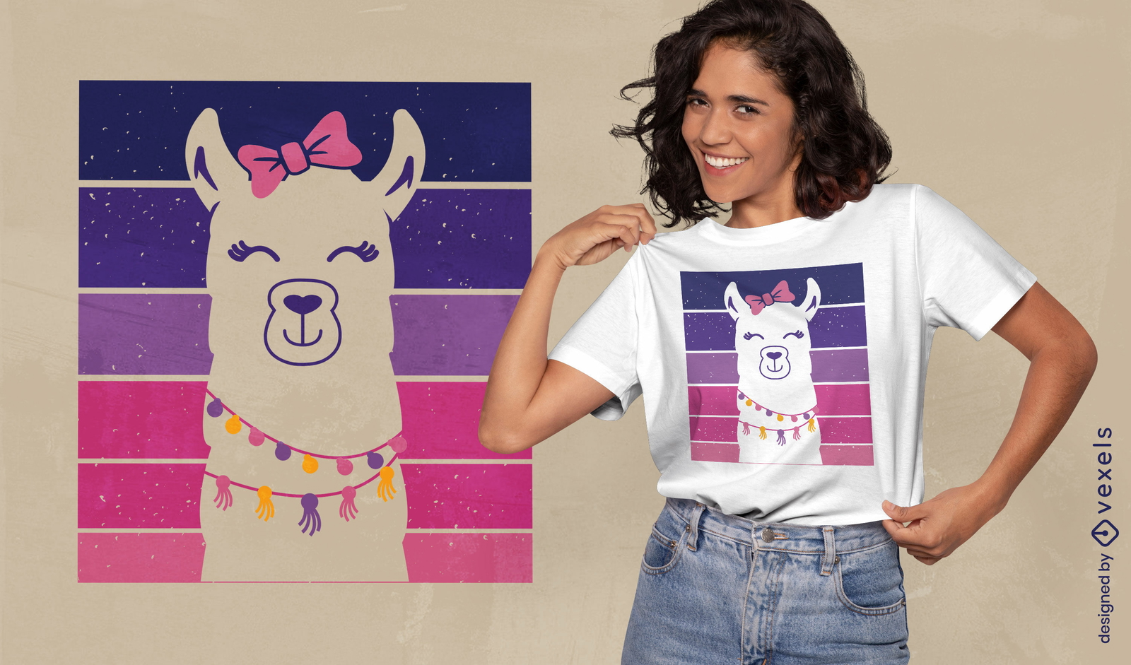 Diseño de camiseta de niña llama.