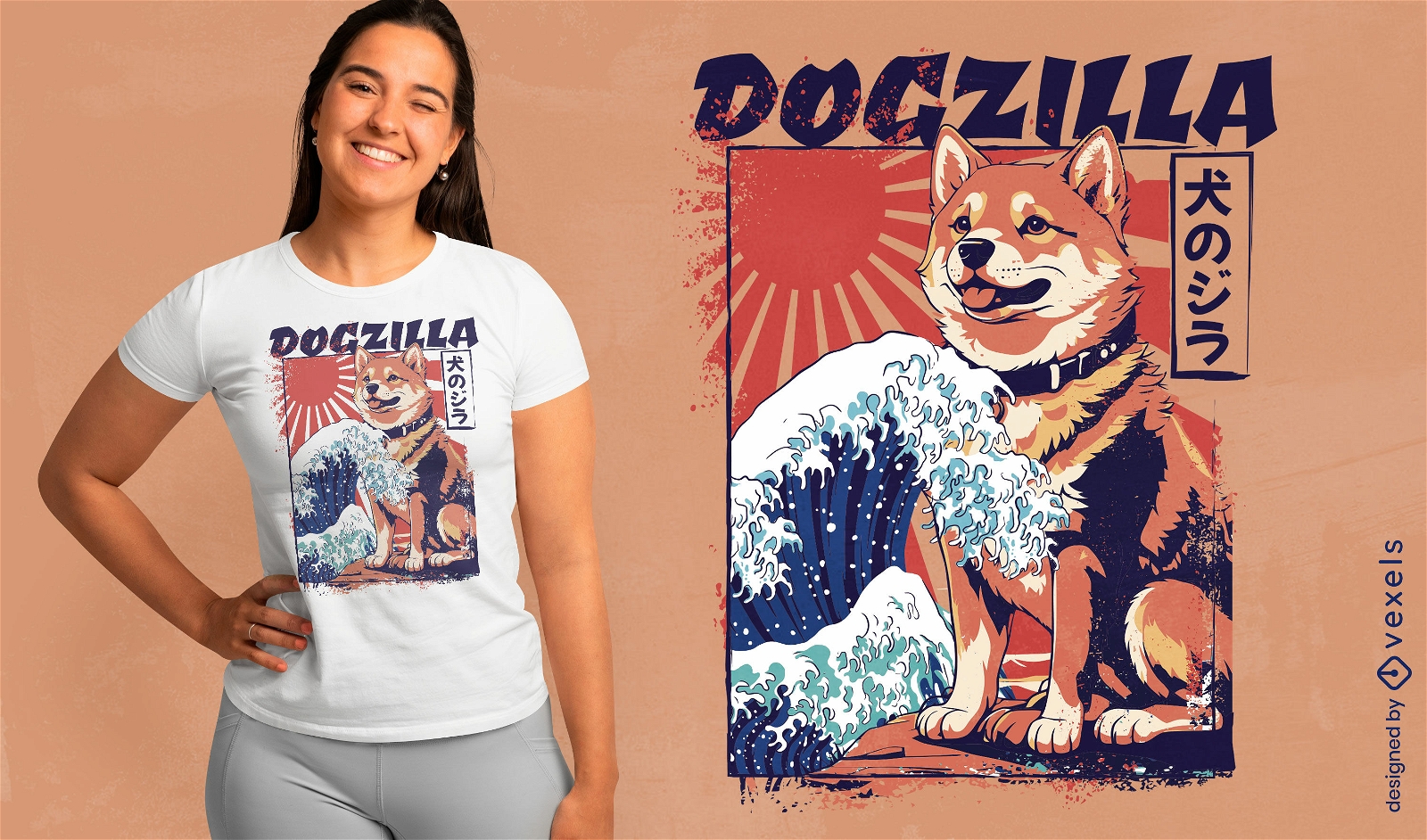 Design de camiseta japonesa Dogzilla