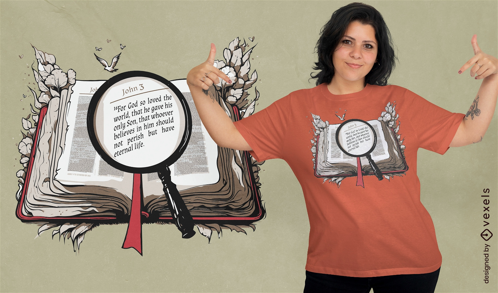 Diseño de camiseta con cita bíblica.