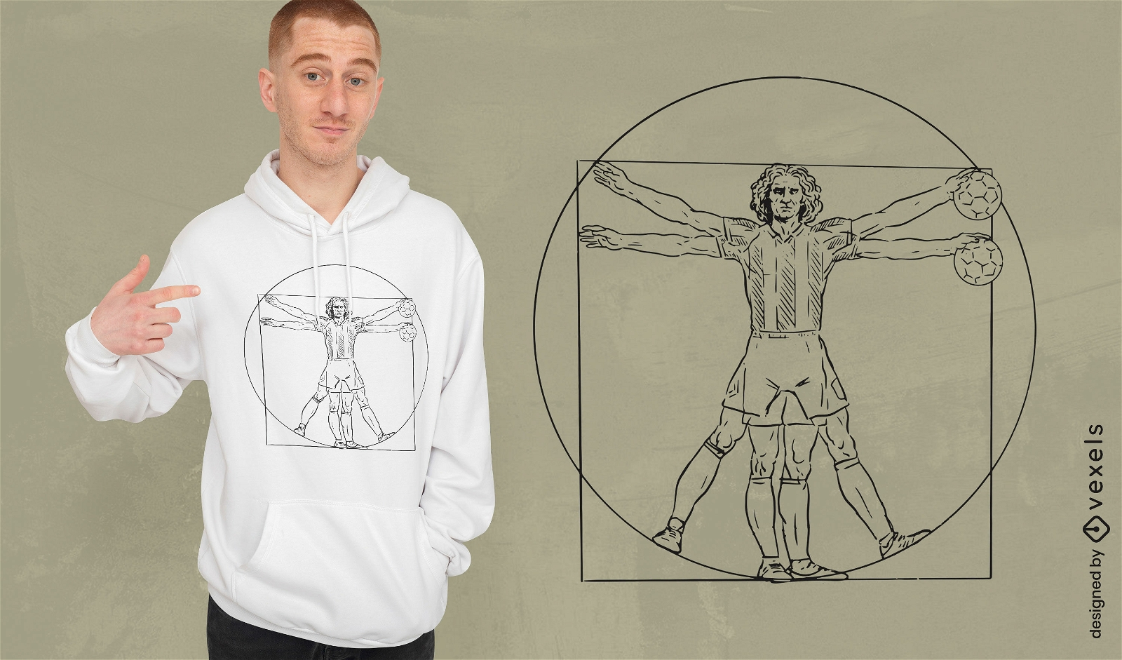 Diseño de camiseta de balonmano del hombre de Vitruvio.