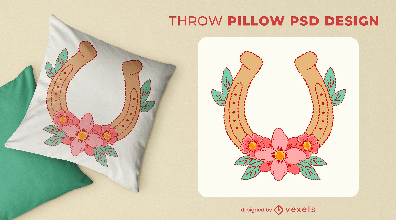 Horseshoe embroidery throw pillow design