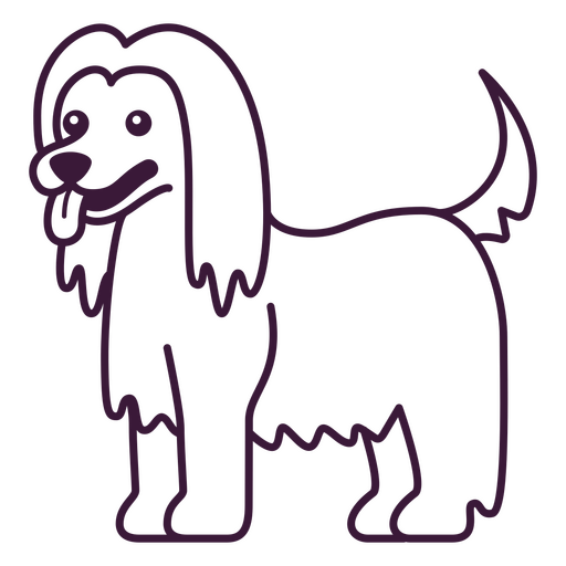 Perro morado con pelo largo. Diseño PNG