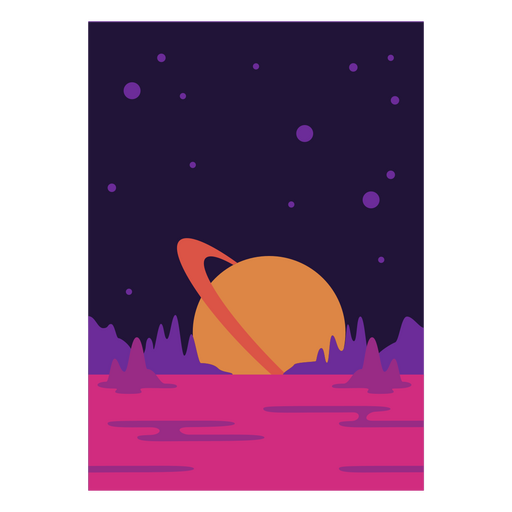 Planet and sunset PNG Design