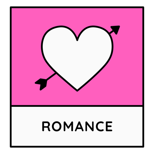 Playful heart design with arrow and romance caption PNG Design