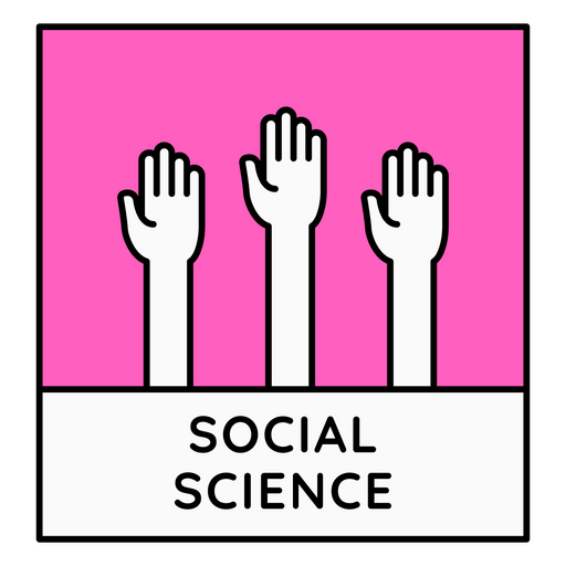 Póster colorido de ciencias sociales con manos levantadas. Diseño PNG
