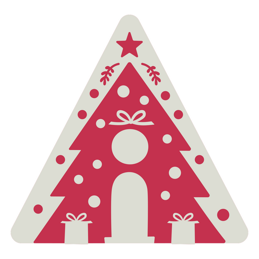 Design festivo de árvore triangular com presentes e enfeites Desenho PNG