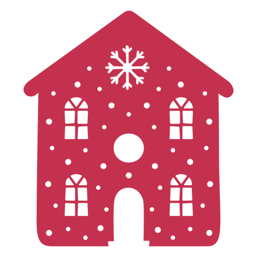Diseño de silueta de casa de vacaciones brillante con copos de nieve y lunares para una decoración festiva. Diseño PNG