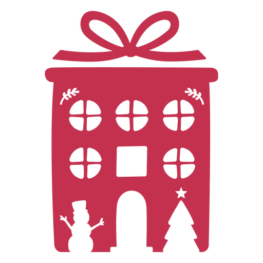 Casa con muñeco de nieve y árbol de navidad. Diseño PNG