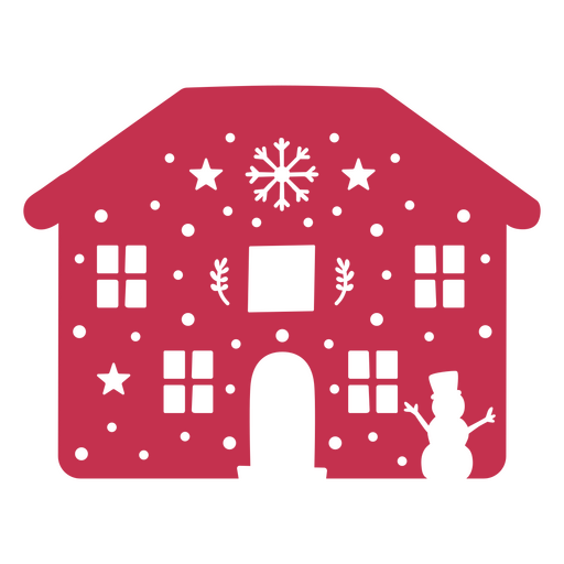 Festliches Winterhausdesign mit Schneemann und Schneeflocken PNG-Design