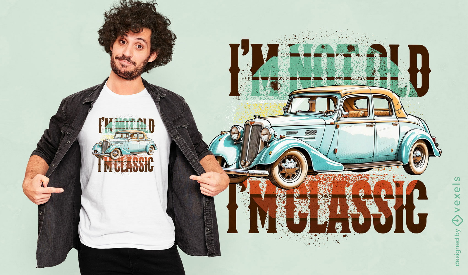 Diseño de camiseta con cita de coche viejo.