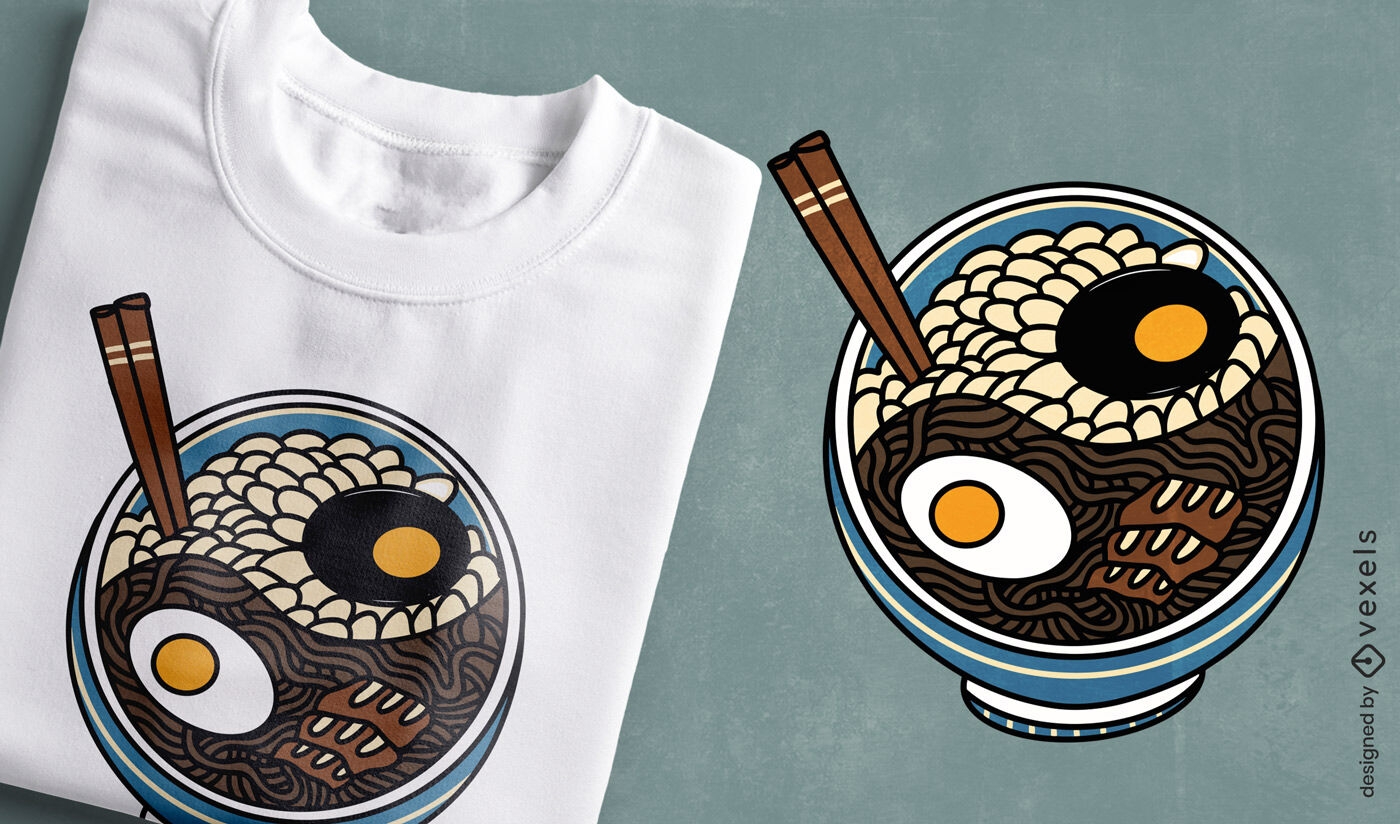 Tazón de ramen con diseño de camiseta de huevos.