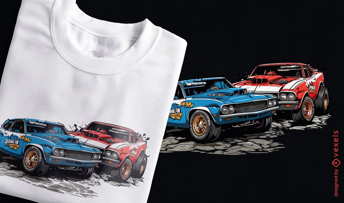 T-Shirt-Design mit Derby-Autos