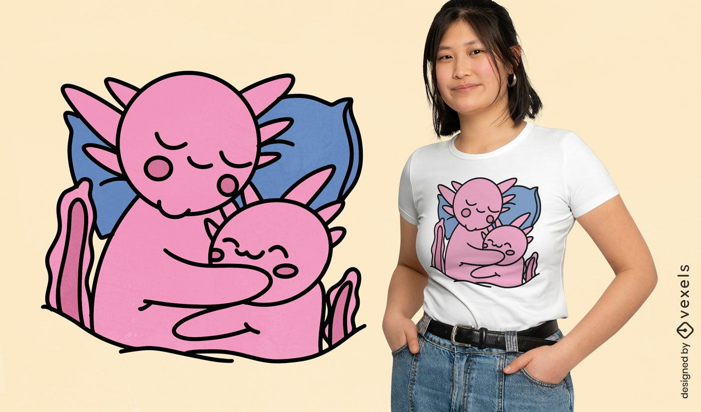 Design de camiseta para axolotes dormindo