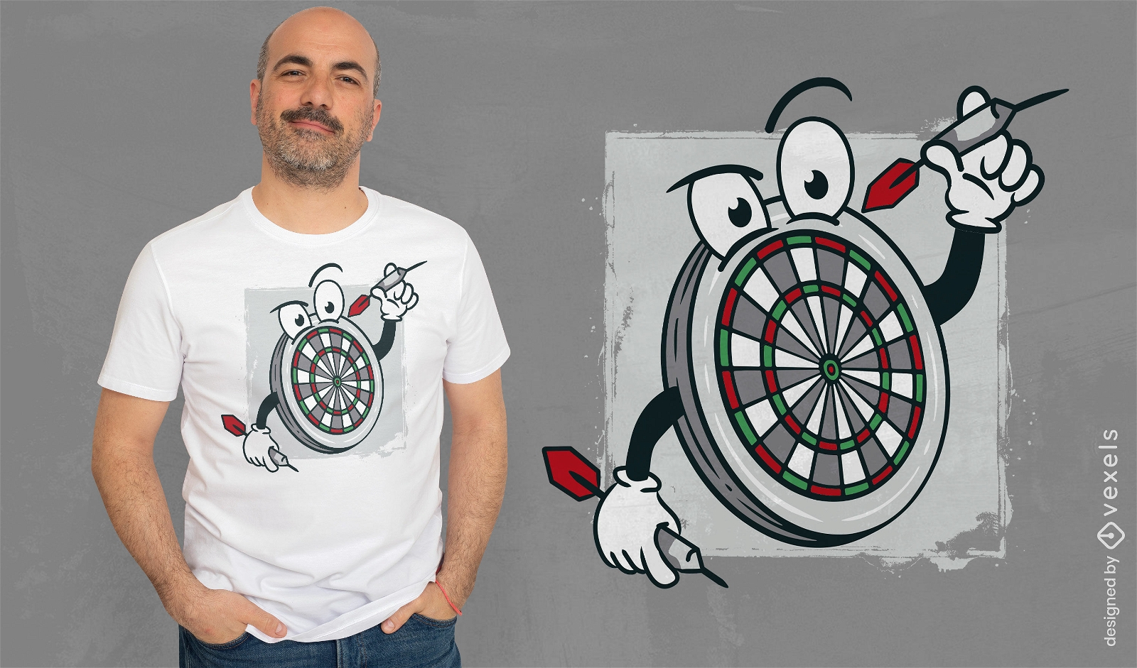 Design de camiseta retrô de desenho animado para dardos