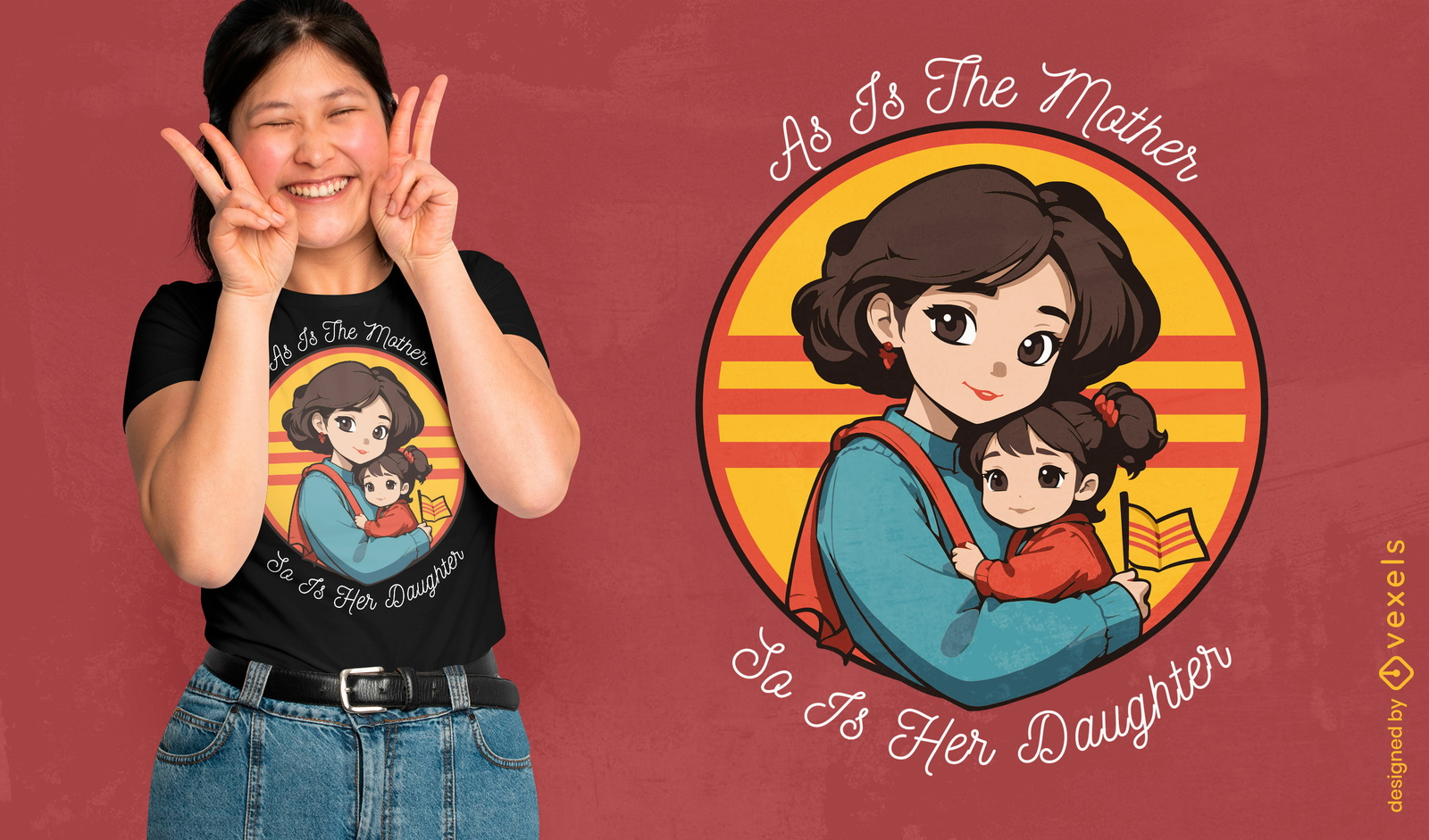 Diseño de camiseta vietnamita de madre e hija.