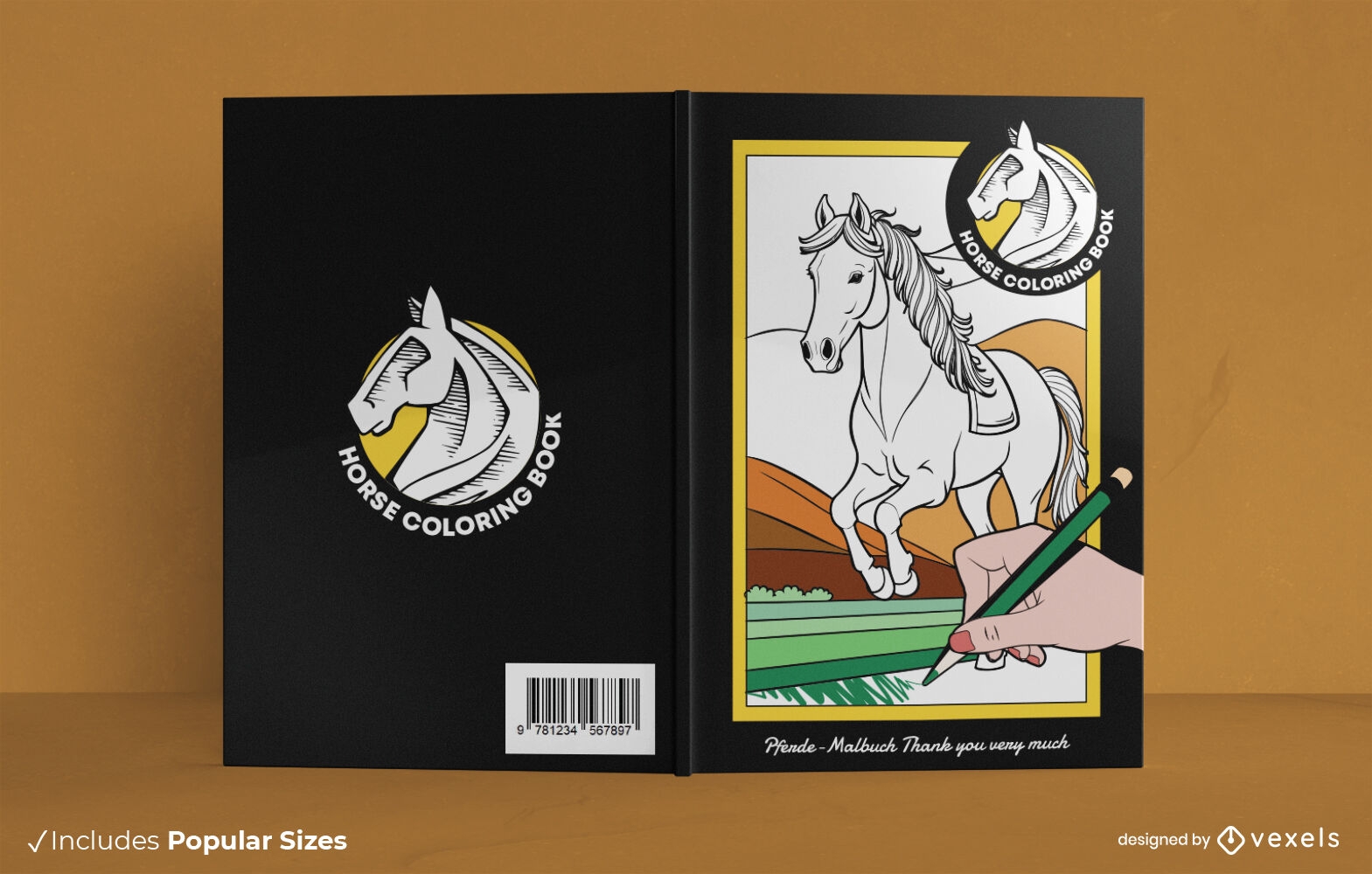 Diseño de portada de libro para colorear de caballos.
