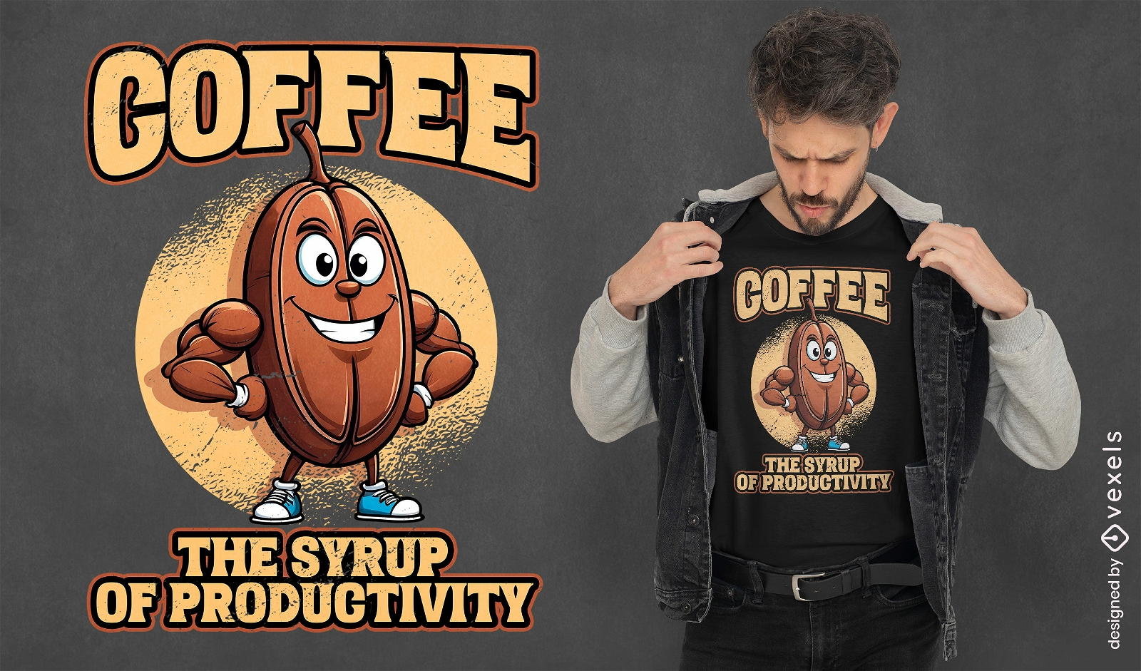 T-Shirt-Design mit Kaffeebohnencharakter