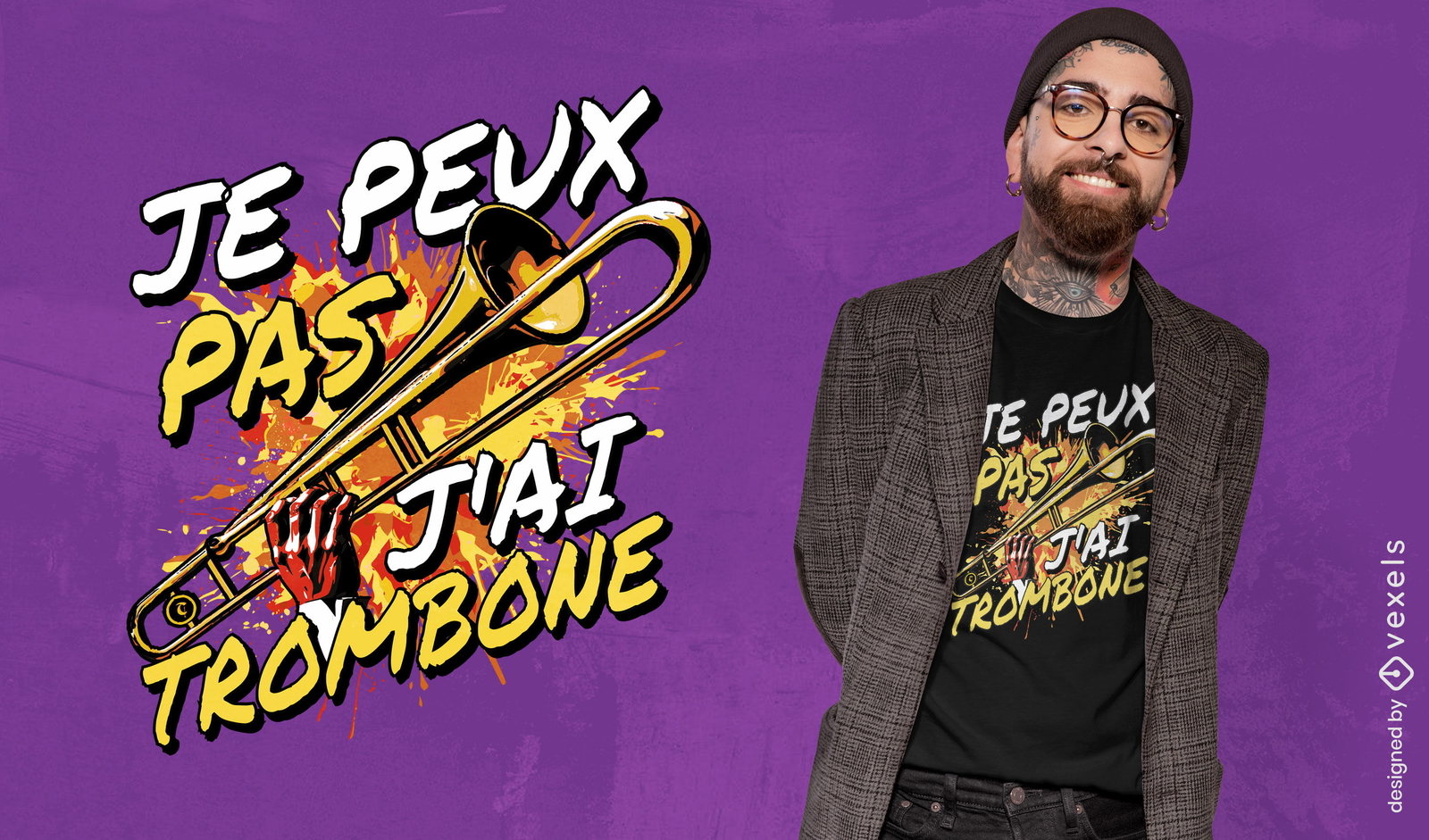 Design de camiseta para trombone francês