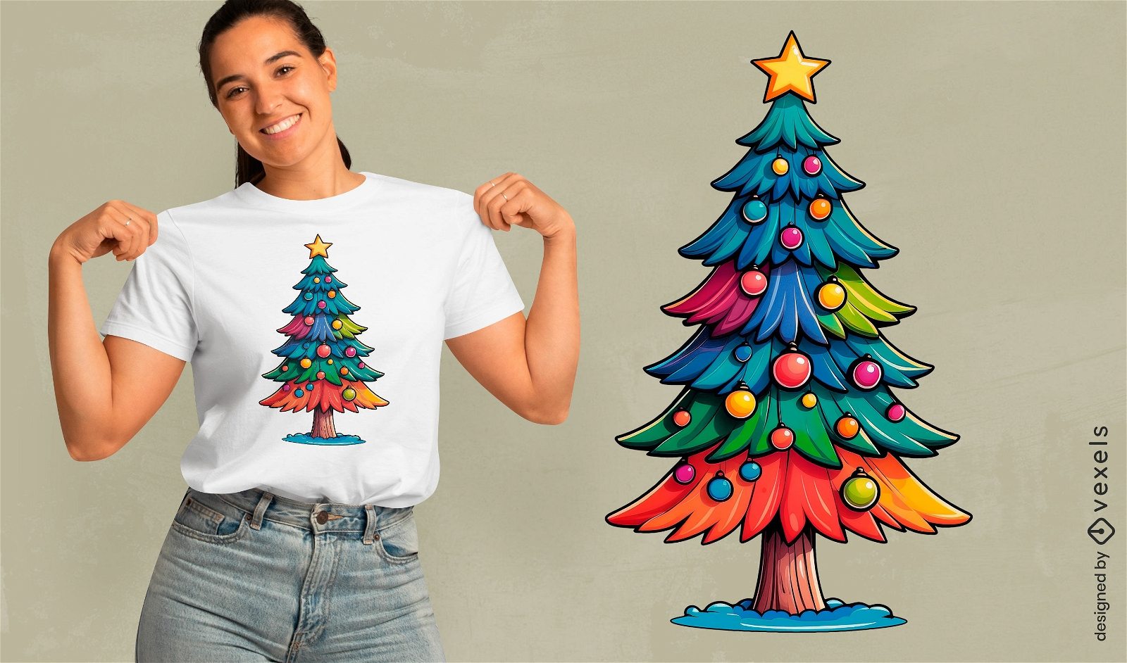Design festivo de camiseta com ?rvore de Natal