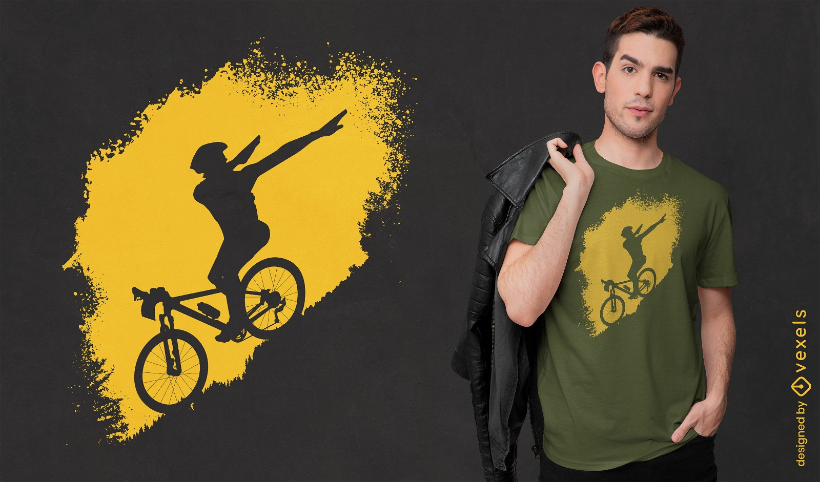 Diseño de camiseta de silueta de ciclista de montaña.