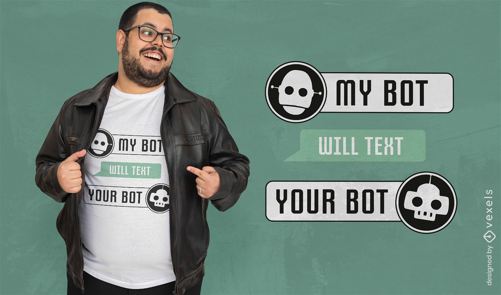 Diseño de camiseta de humor chatbot.