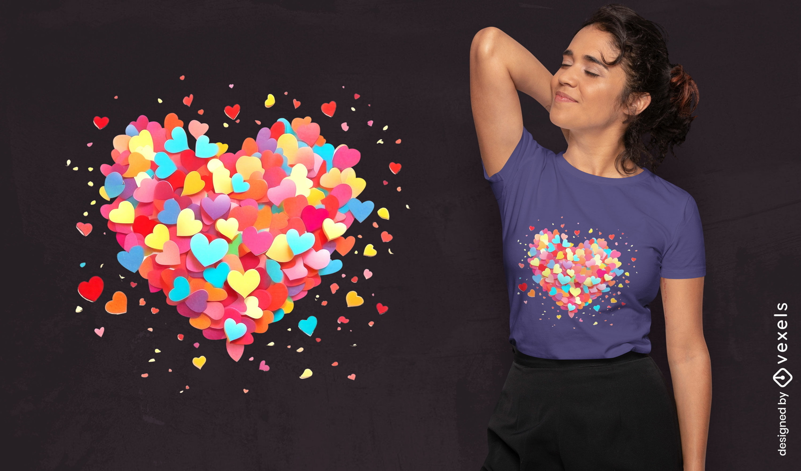 Diseño de camiseta de confeti de corazón.