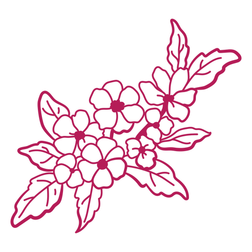 Diseño de arreglo estilizado de flores y hojas de color rosa. Diseño PNG