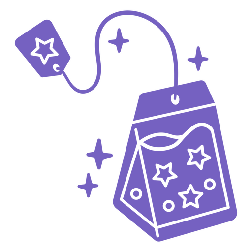 Ilustración divertida de una bolsita de té con estrellas Diseño PNG