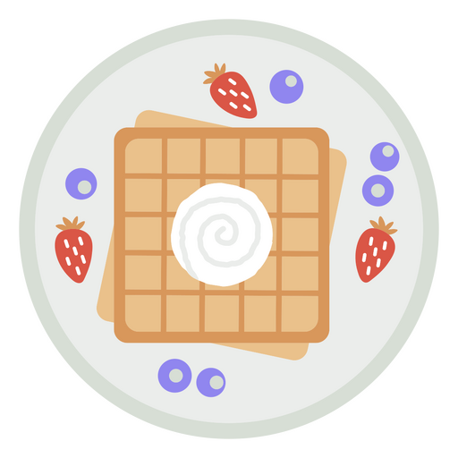 Design fofo de waffle com morangos e mirtilos Desenho PNG