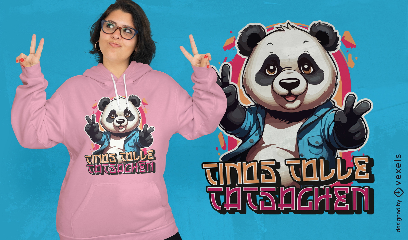 Design de camiseta com sinal de vit?ria do personagem Panda