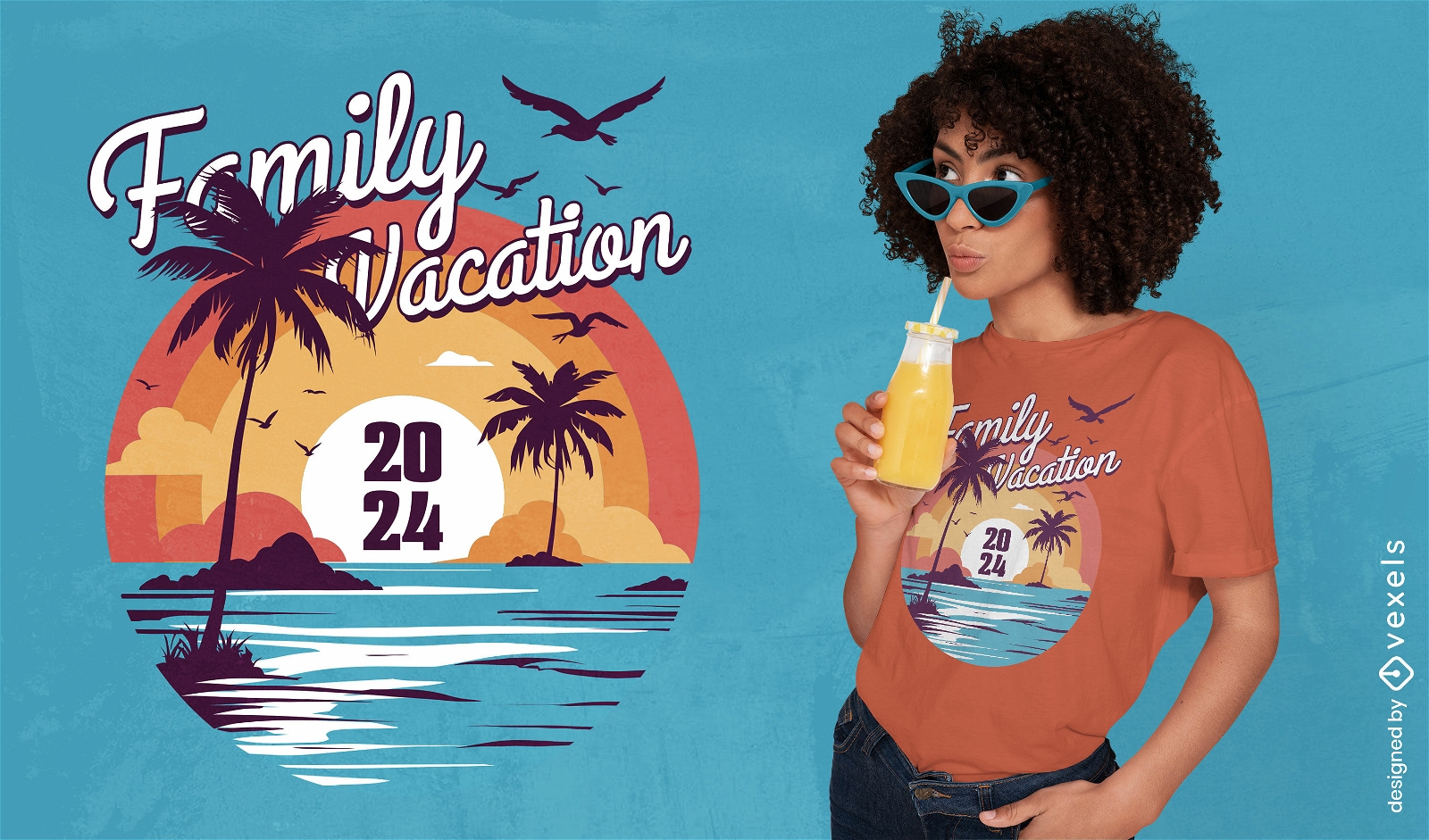 Design de camiseta tropical para férias em família