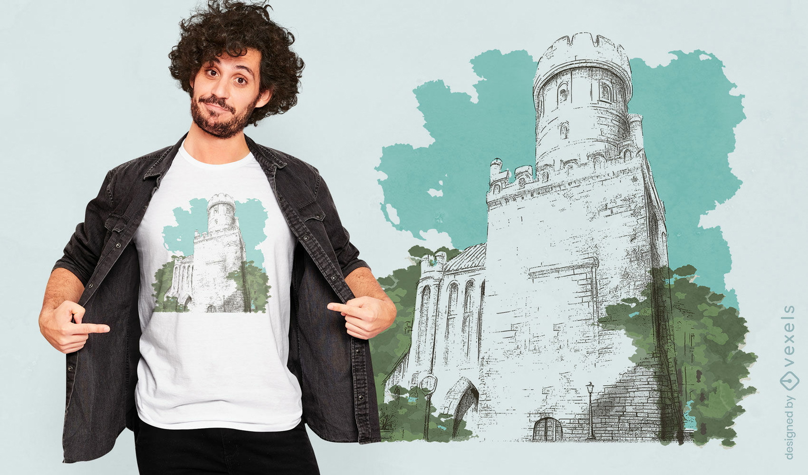 Diseño de camiseta de castillo antiguo.