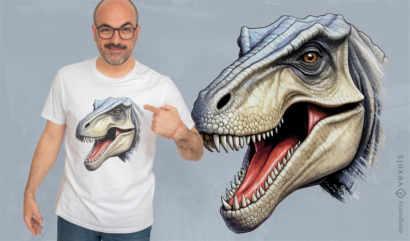 Intenso diseño de camiseta con cabeza de dinosaurio.
