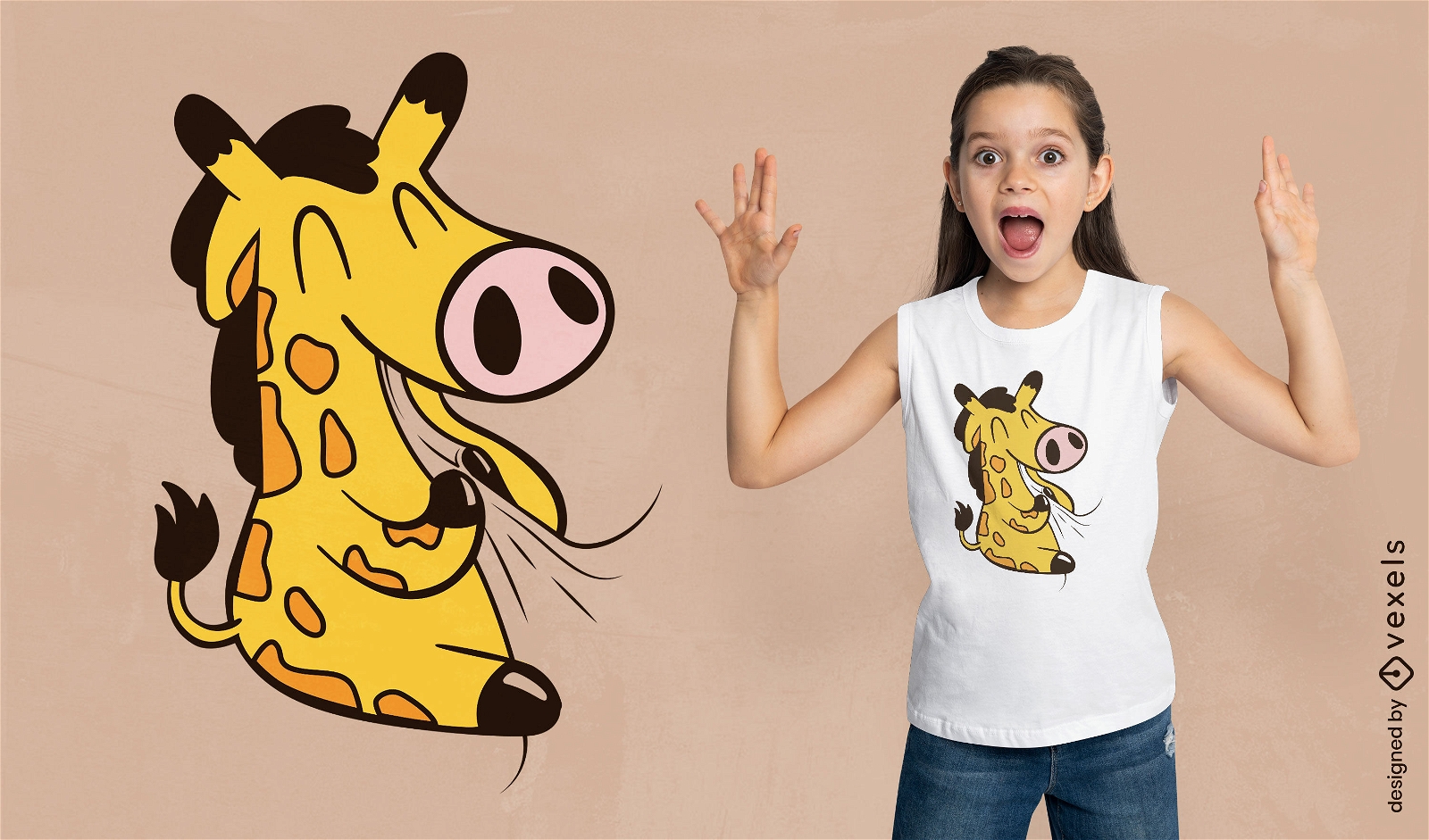 Design de camiseta de desenho animado comendo girafa