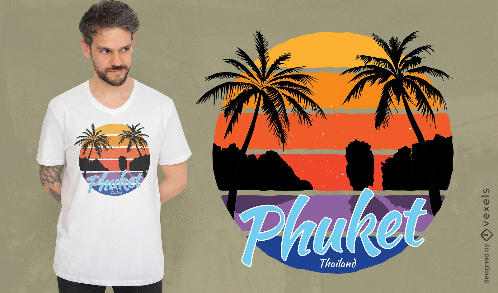 Diseño de camiseta al atardecer de Phuket.