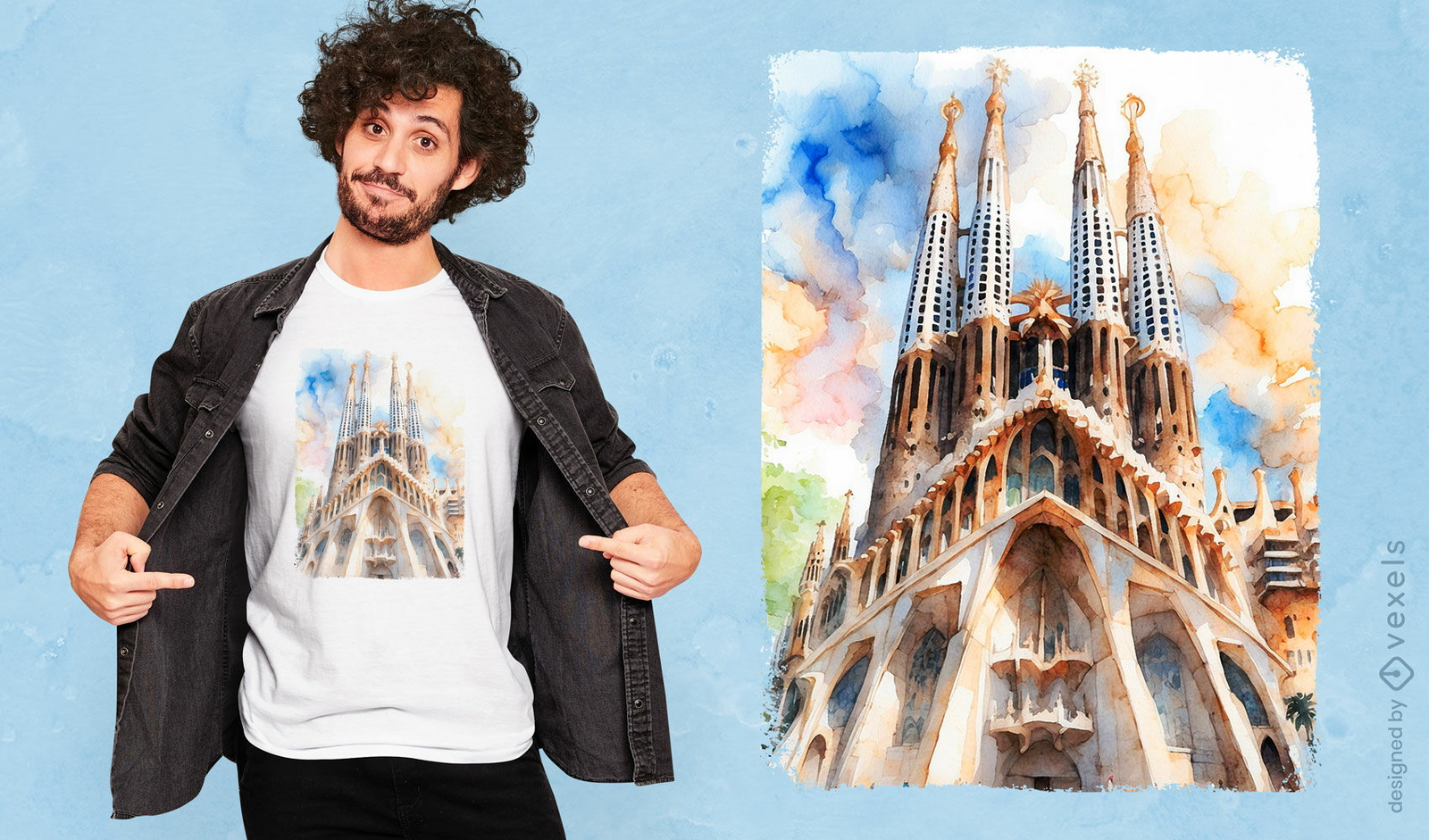 Diseño de camiseta acuarela Sagrada Familia.