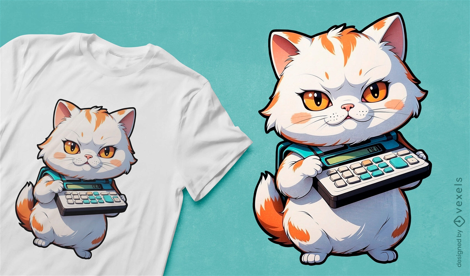 Diseño de camiseta de gato calculando.