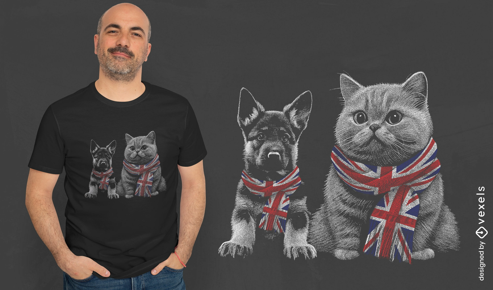 Design de camiseta pastor alemão e shorthair britânico