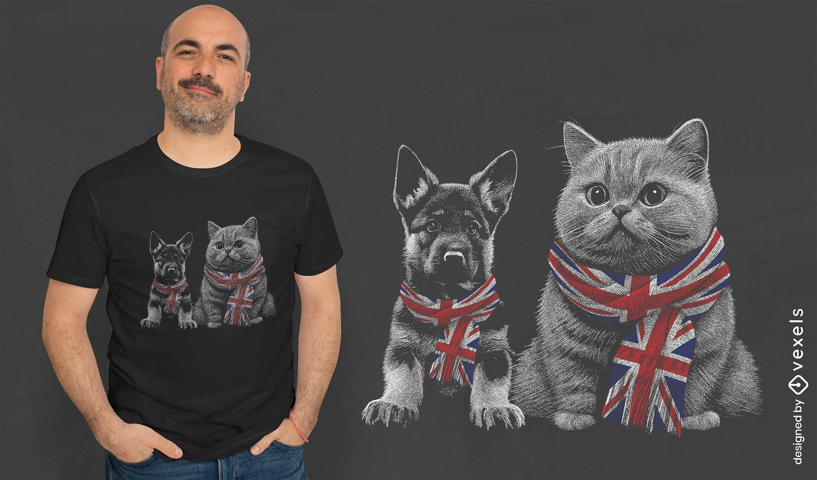 T-Shirt-Design Deutscher Schäferhund und Britisch Kurzhaar