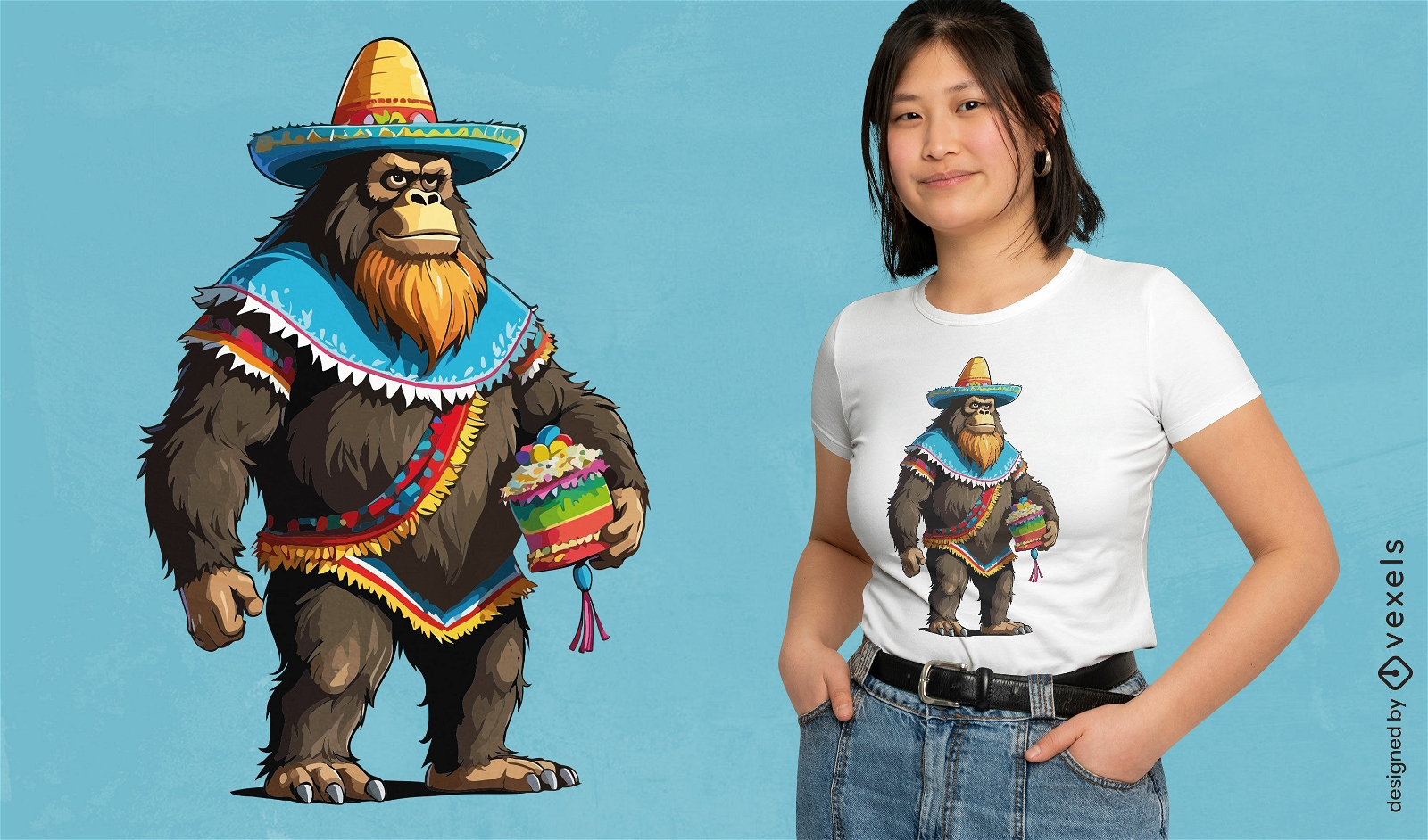 Diseño de camiseta de Bigfoot con temática mexicana.