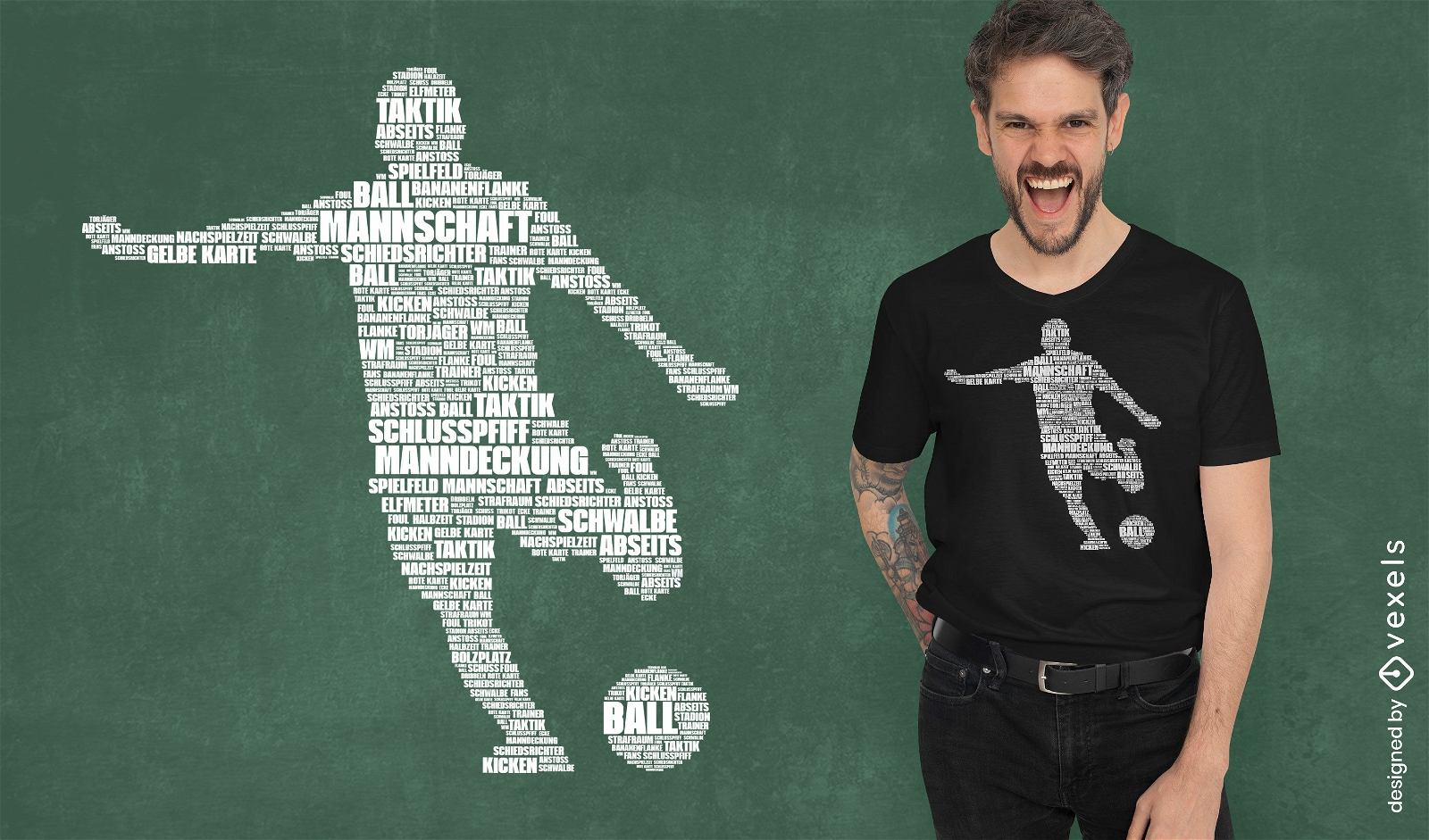 Diseño de camiseta con texto de fútbol alemán.