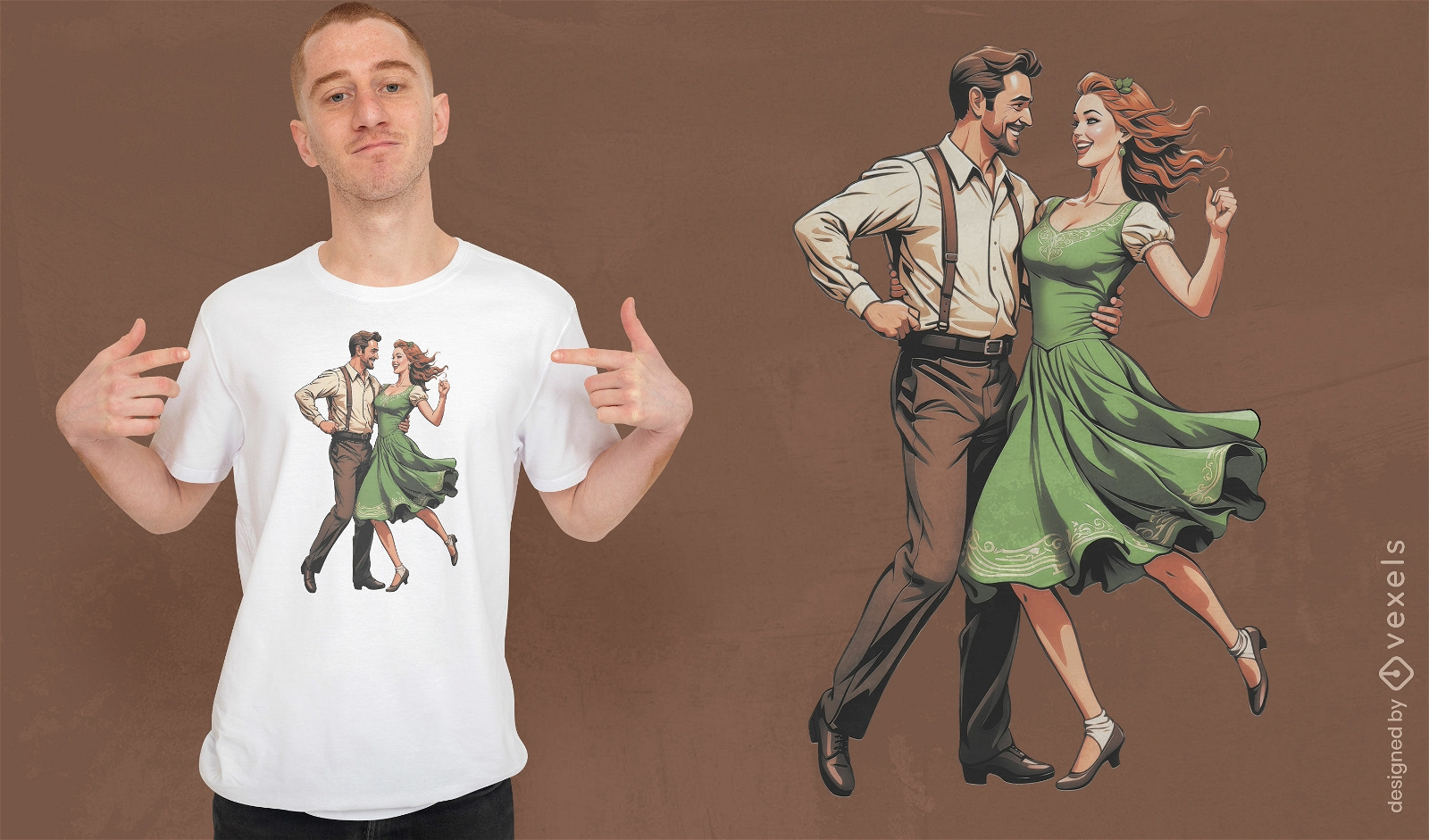 Diseño de camiseta de pareja de baile irlandés.