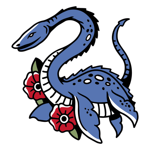 Ilustração caprichosa de criatura marinha azul com detalhes florais Desenho PNG