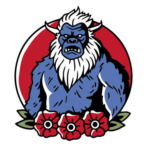 Blaues Monster mit Blumen PNG-Design